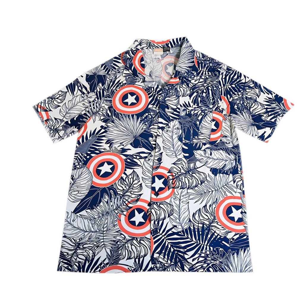 Marvel Captain America Hawaiian Camp Shirt Size M